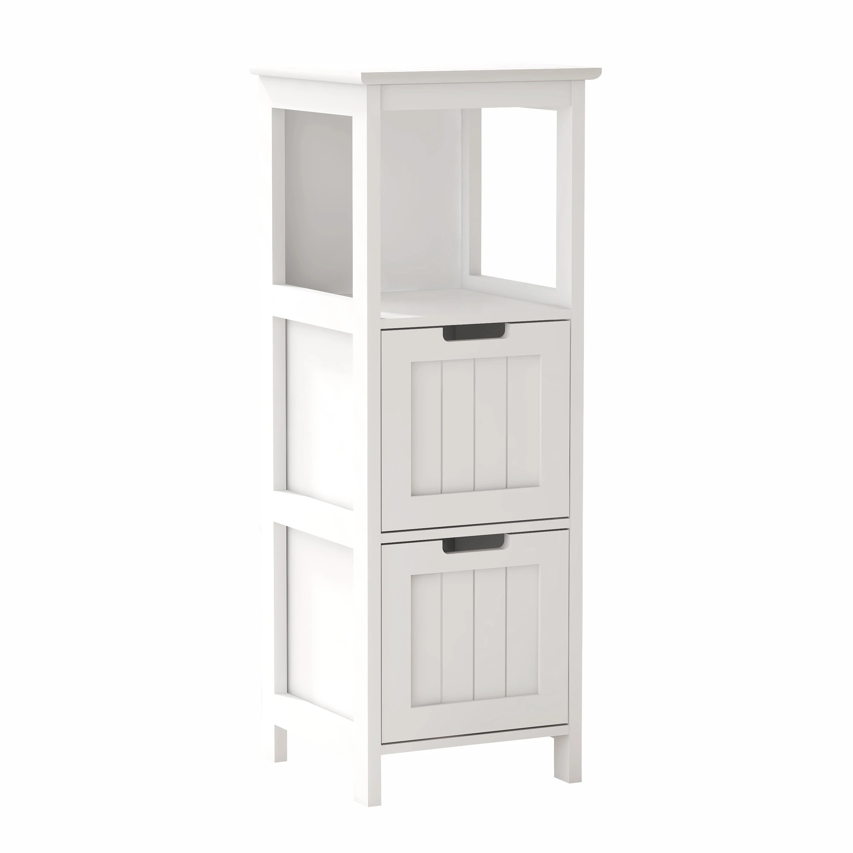 Bathroom Floor Cabinet with 2 Drawers and 1 Storage Shelf,Freestanding Wood Storage Organizer Cabinet，White
