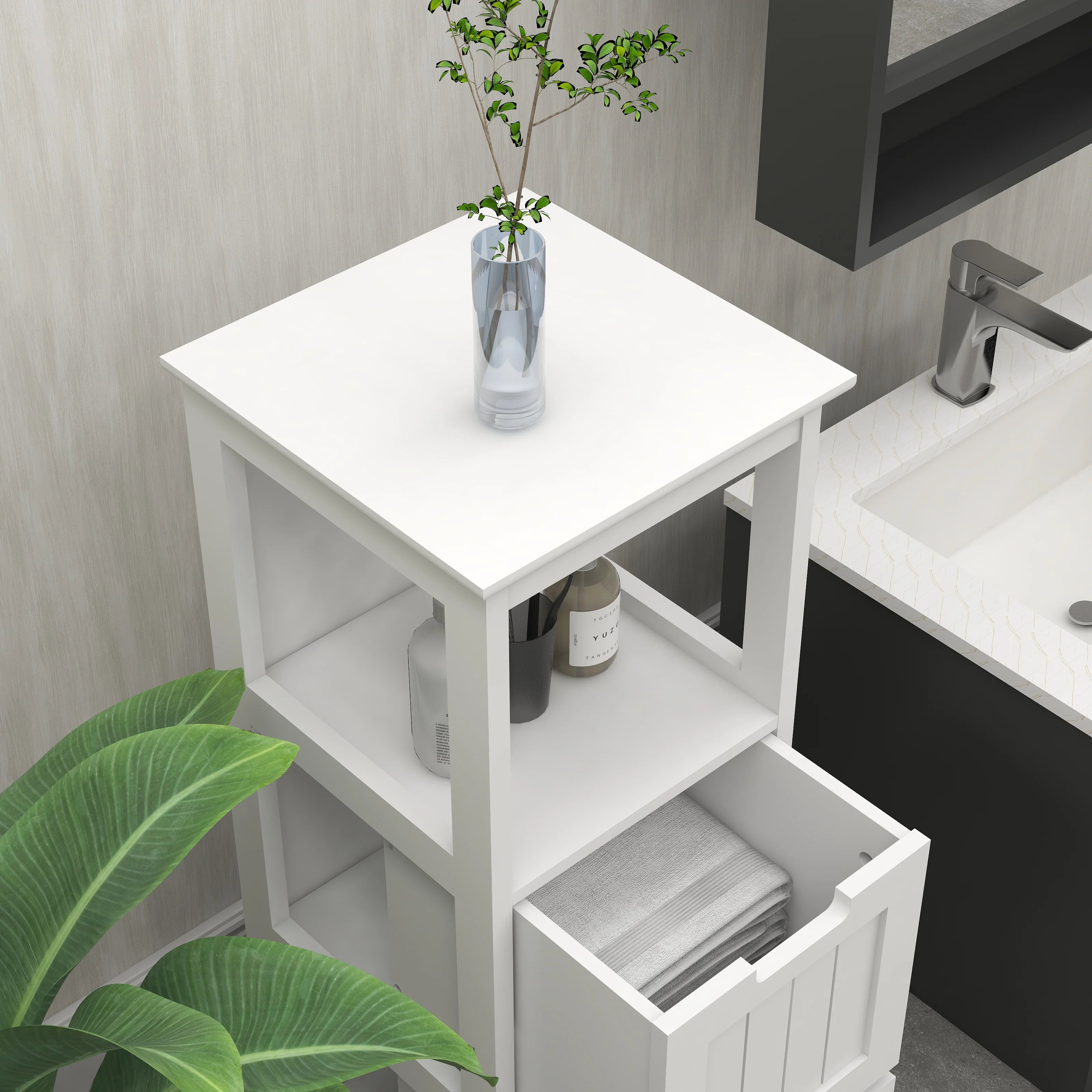 Bathroom Floor Cabinet with 2 Drawers and 1 Storage Shelf,Freestanding Wood Storage Organizer Cabinet，White