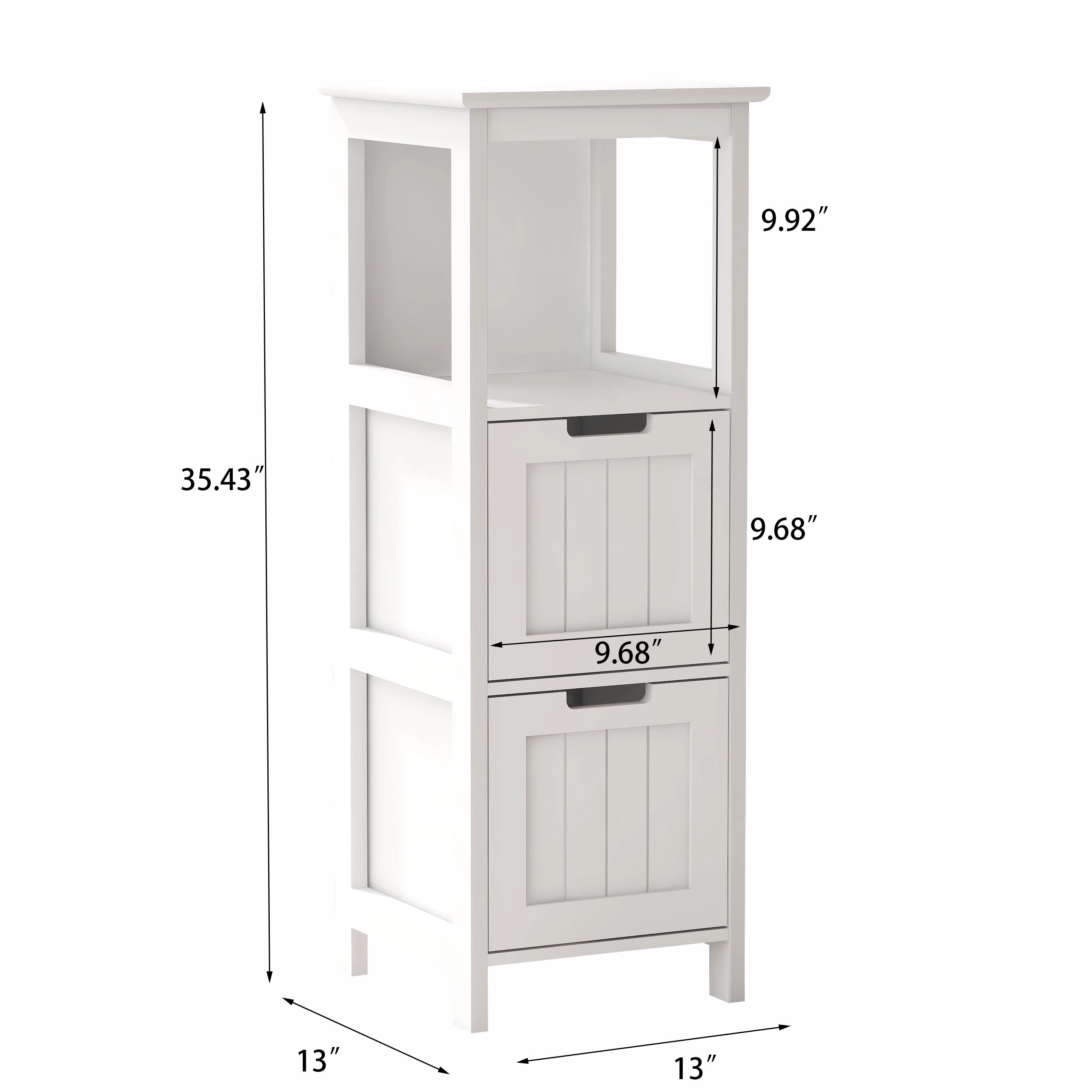Bathroom Floor Cabinet with 2 Drawers and 1 Storage Shelf,Freestanding Wood Storage Organizer Cabinet，White