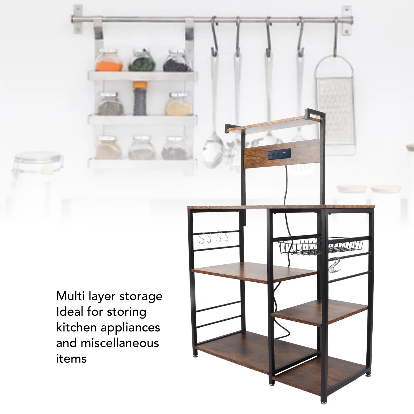 Kitchen Utility Storage Shelf Microwave Oven Stand Coffee Bar Station Rust Resistant Strong Load Bearing Multi Tier for Spices