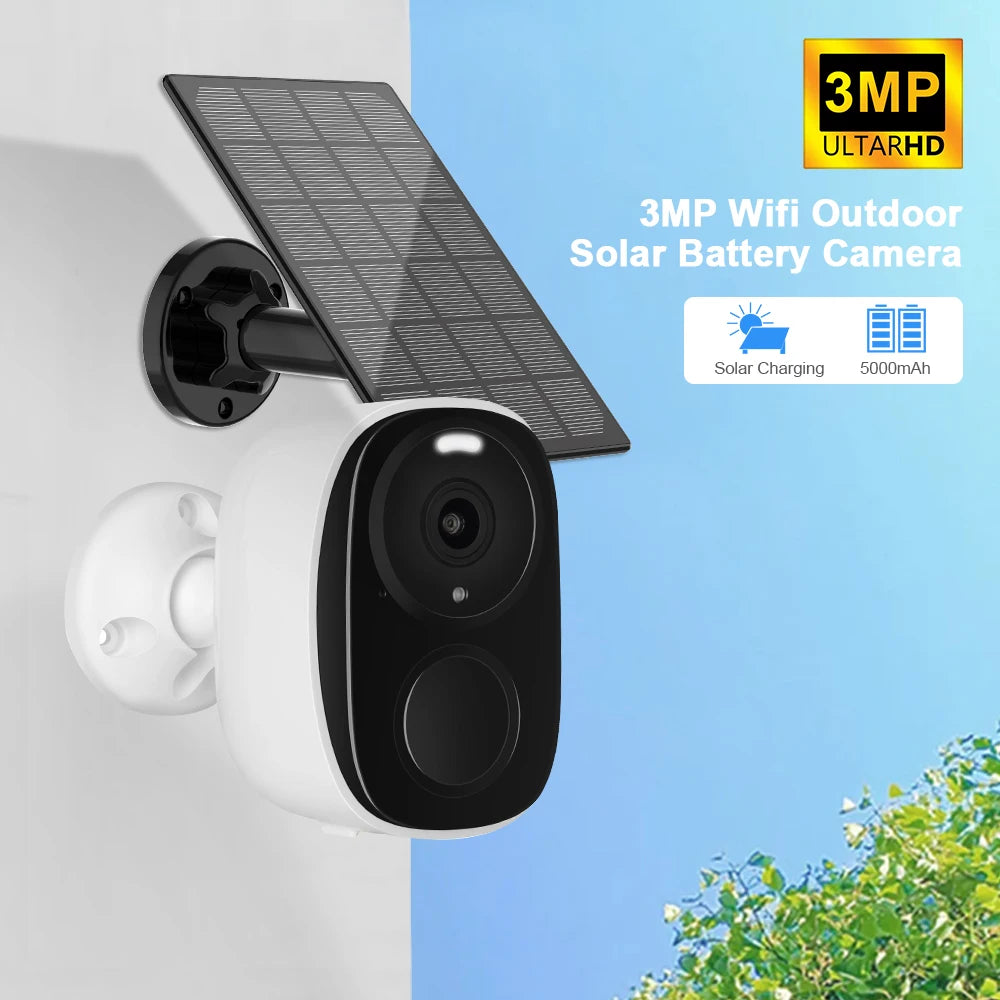 3MP Wireless Security Wifi Camera Outdoor Solar Battery Camera PIR Spotlight Security Solar Camera Security Protection