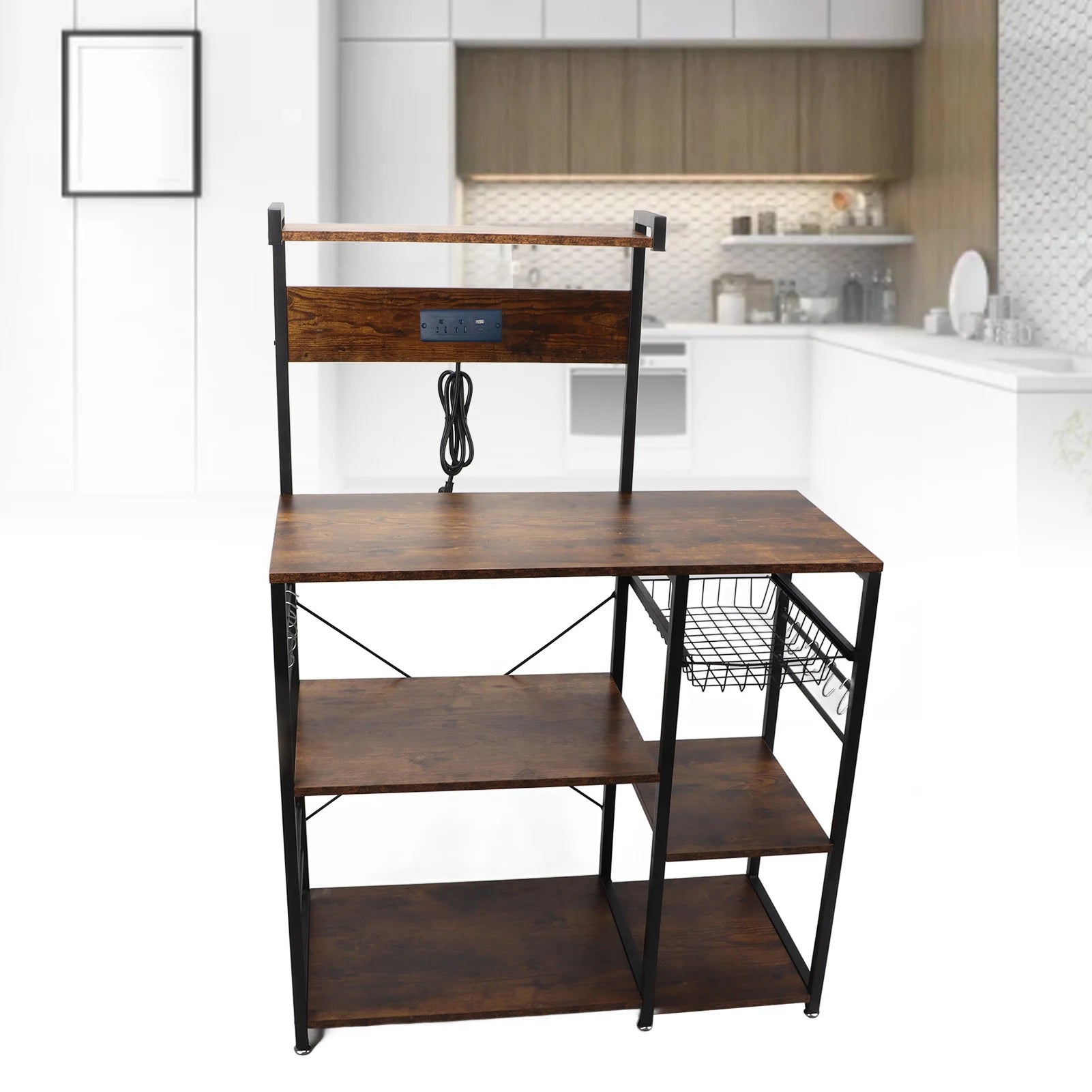 Kitchen Utility Storage Shelf Microwave Oven Stand Coffee Bar Station Rust Resistant Strong Load Bearing Multi Tier for Spices